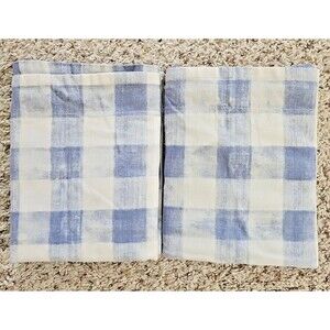 Pottery Barn Rhett Check King Pillow Shams Blue Buffalo Plaid Linen Cotton Prep